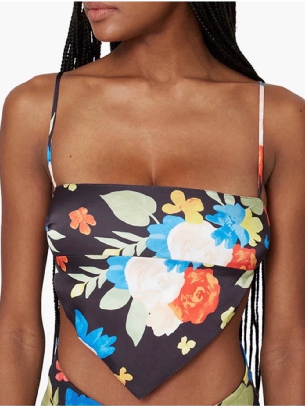 NWOT Danielle Bernstein for WeWoreWhat Floral Satin Bandana Scarf Top | Medium